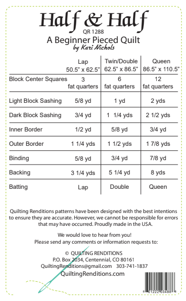 Back of the Half & Half Downloadable Pattern by Quilting Renditions