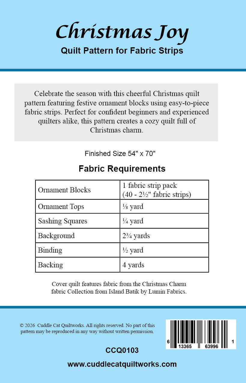 Back of the Christmas Join Downloadable Pattern by Cuddle Cat Quiltworks