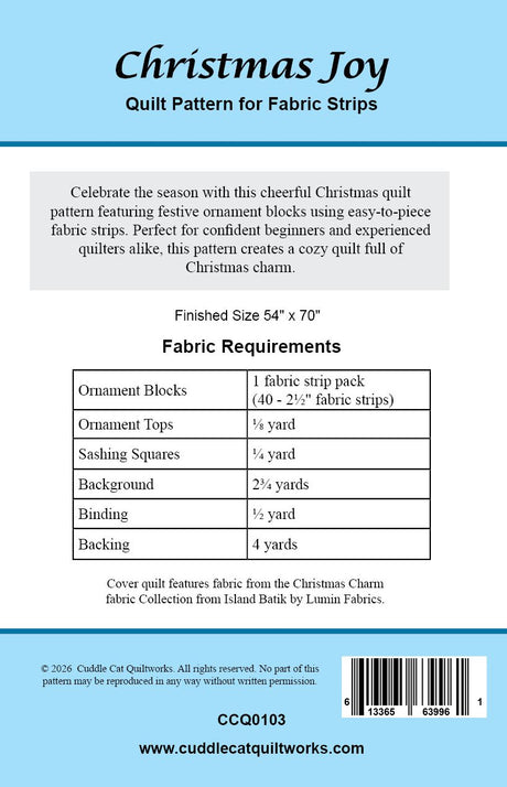 Back of the Christmas Join Downloadable Pattern by Cuddle Cat Quiltworks