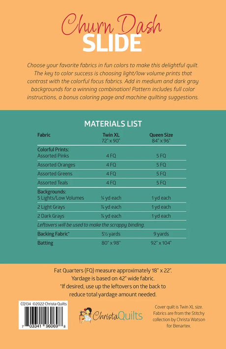 Back of the Churn Dash Slide Downloadable Pattern by Christa Quilts