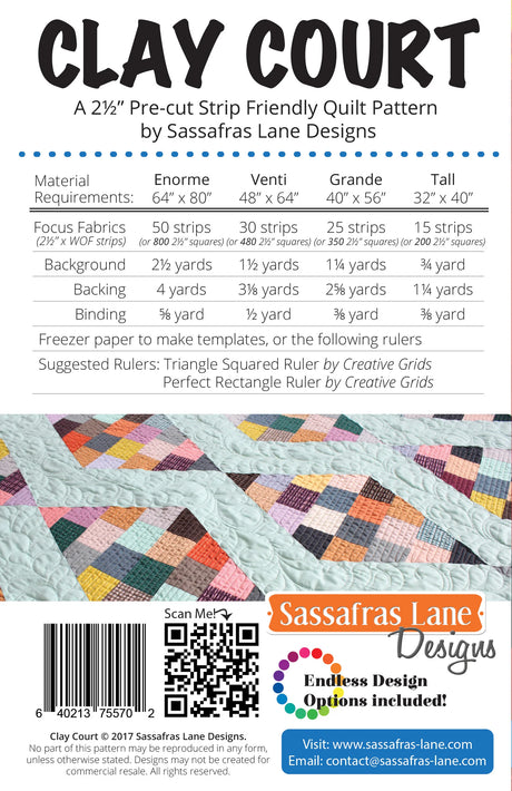 Back of the Clay Court Quilt Pattern by Sassafras Lane Designs
