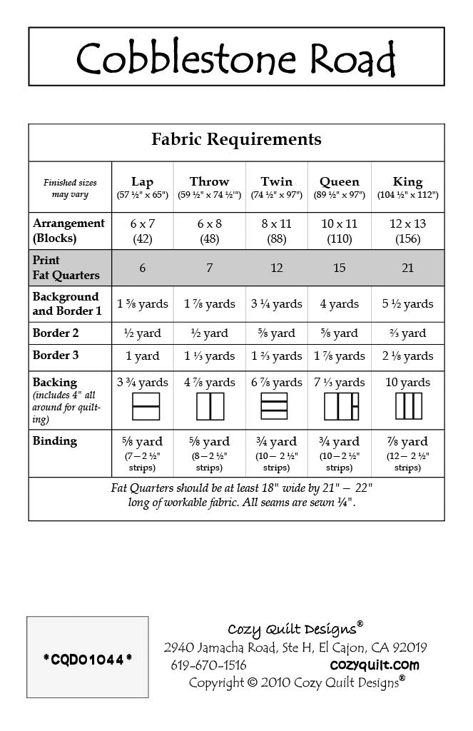 Back of the Cobblestone Road Downloadable Pattern by Cozy Quilt Designs