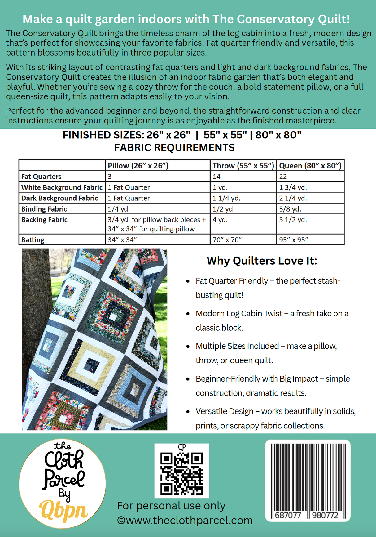 Back of the Conservatory Quilt  Downloadable Pattern by Cloth Parcel