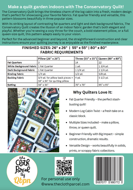Back of the Conservatory Quilt  Downloadable Pattern by Cloth Parcel