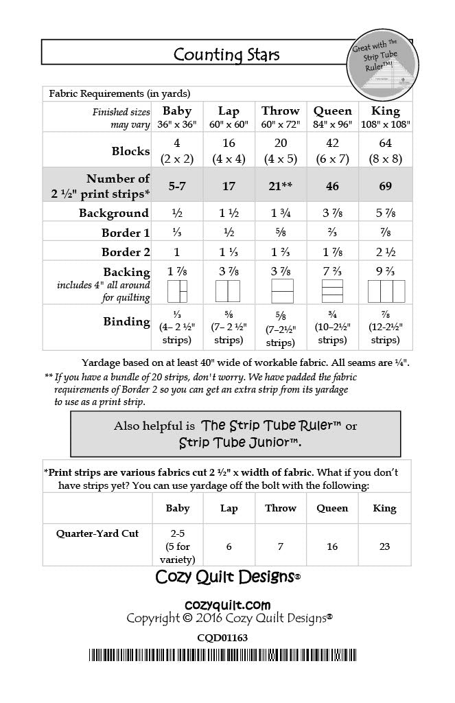Back of the Counting Stars Downloadable Pattern by Cozy Quilt Designs