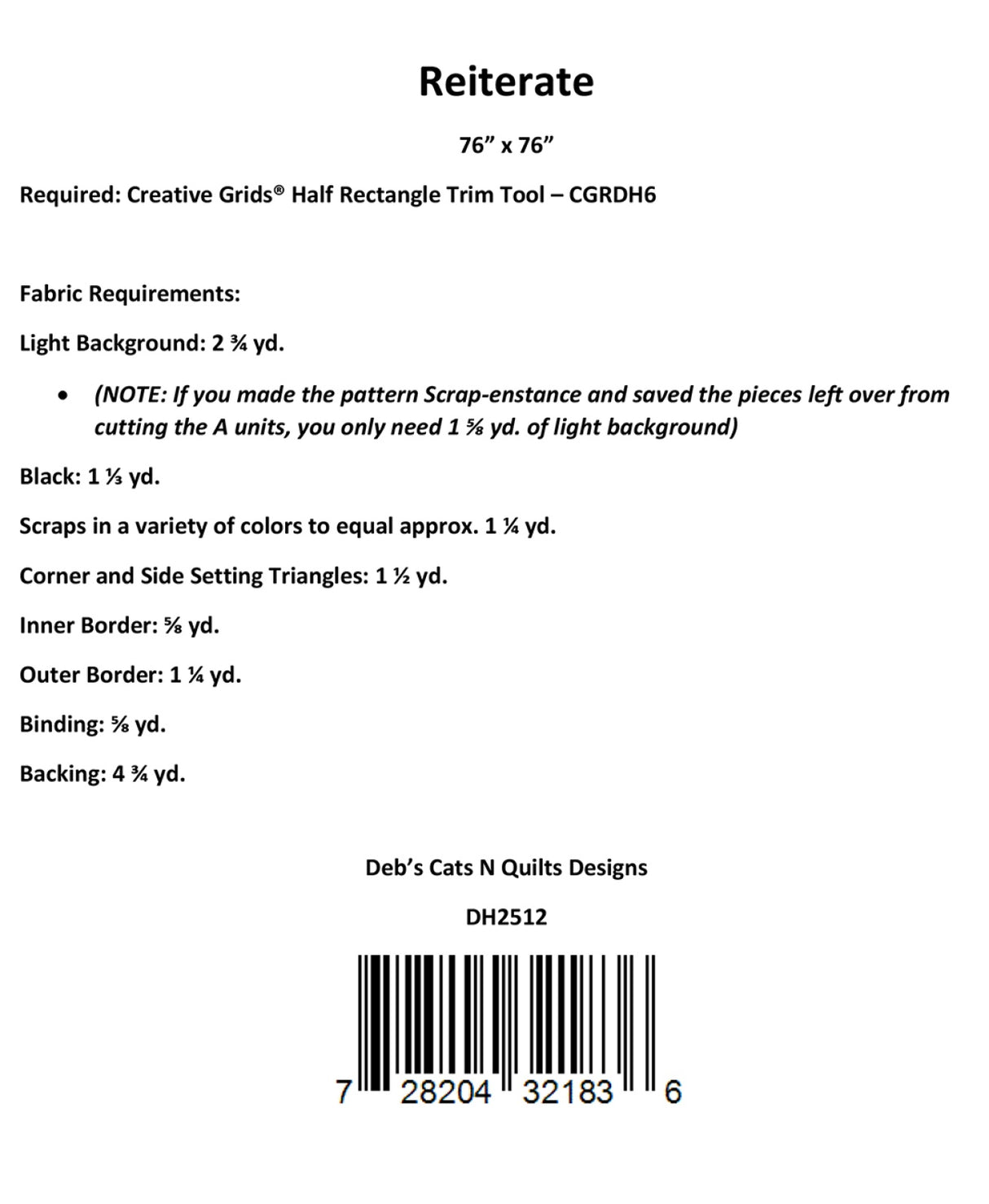 Back of the Reiterate Quilt Pattern by Deb's Cats N Quilts