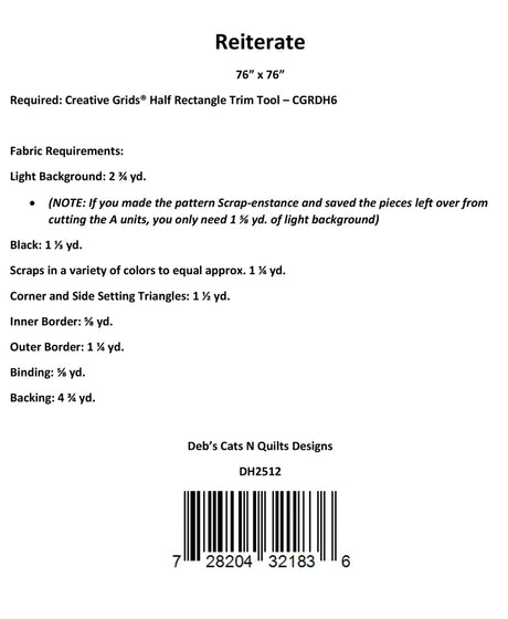 Back of the Reiterate Quilt Pattern by Deb's Cats N Quilts