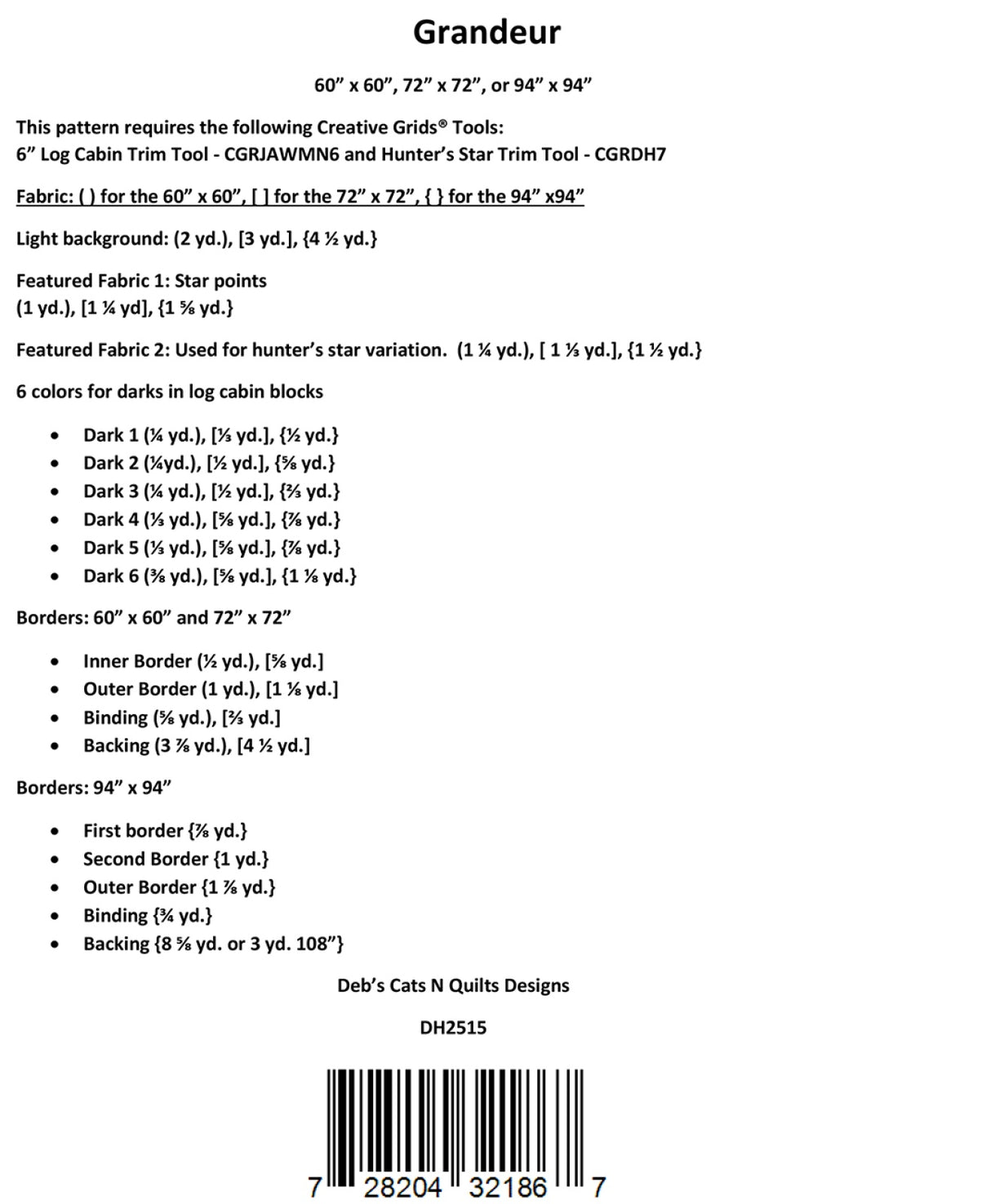 Back of the Grandeur Quilt Pattern by Deb's Cats N Quilts