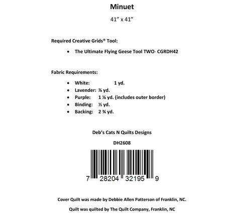 Back of the Minuet Quilt Pattern by Deb's Cats N Quilts