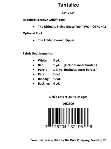 Back of the Tantalize Quilt Pattern by Deb's Cats N Quilts