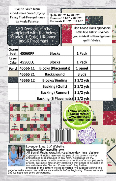 Back of the Christmas Trio Quilt Pattern by Lavender Lime Quilting