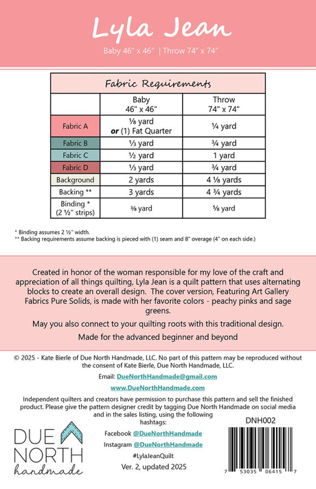 Back of the Lyla Jean Quilt Pattern by Due North Handmade LLC