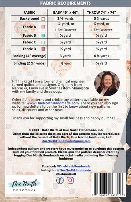 Back of the Robina Quilt Pattern by Due North Handmade LLC