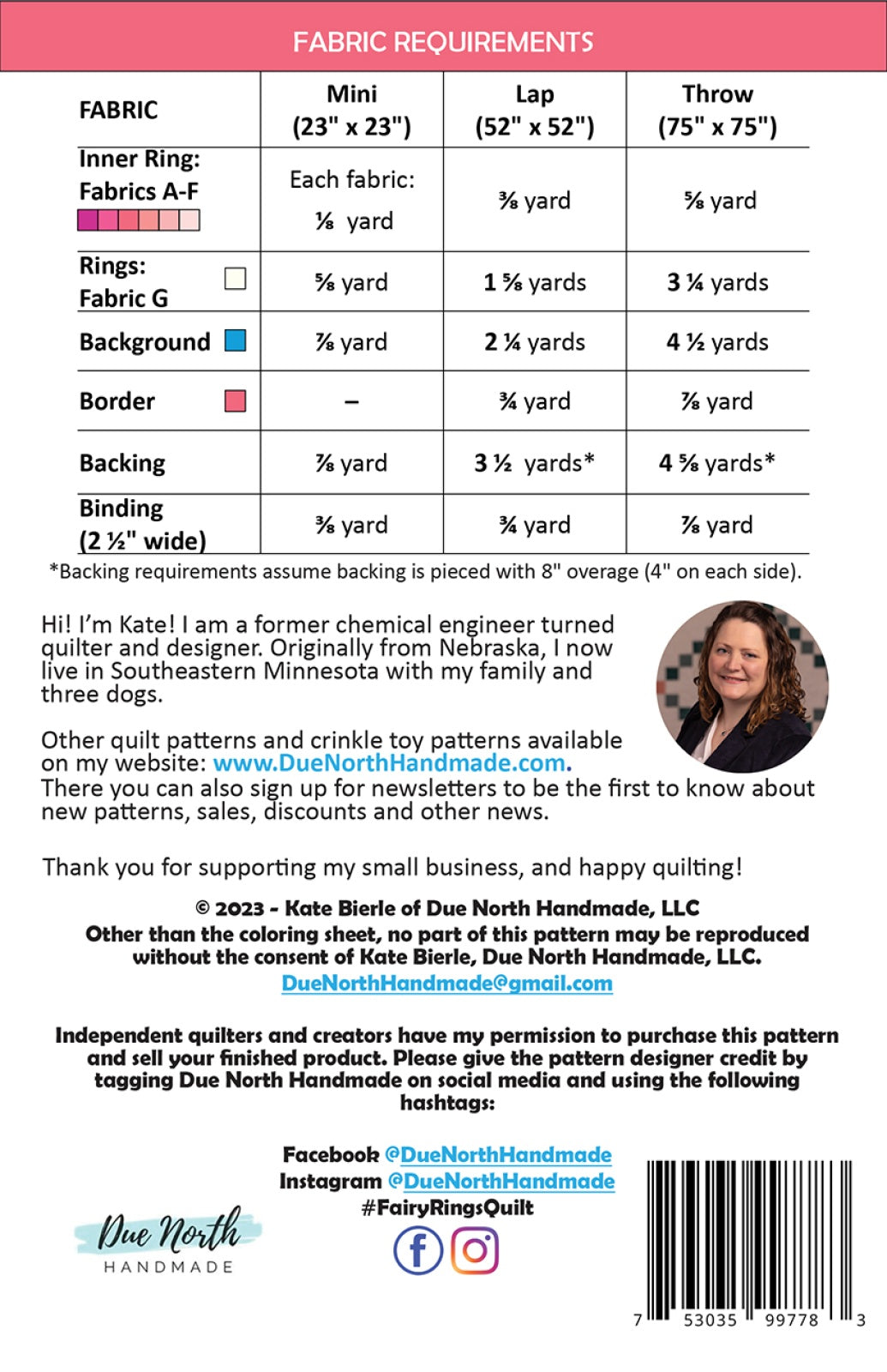 Back of the Fairy Rings Quilt Pattern by Due North Handmade LLC