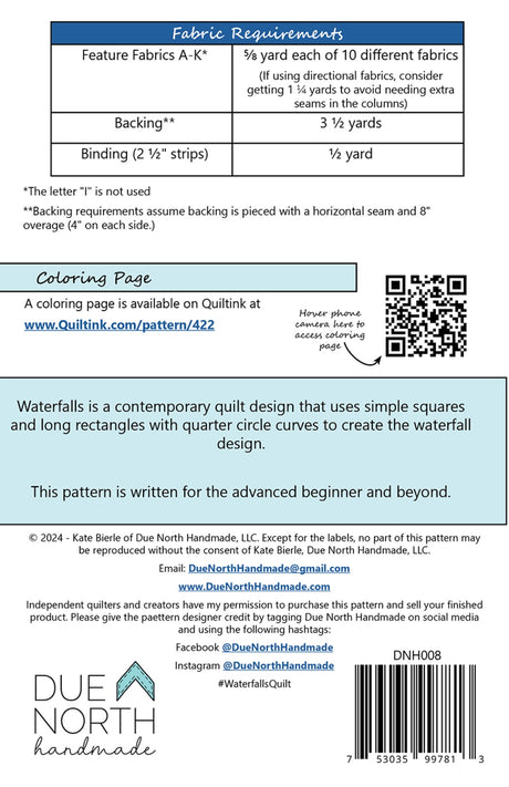 Back of the Waterfalls Quilt Pattern by Due North Handmade LLC