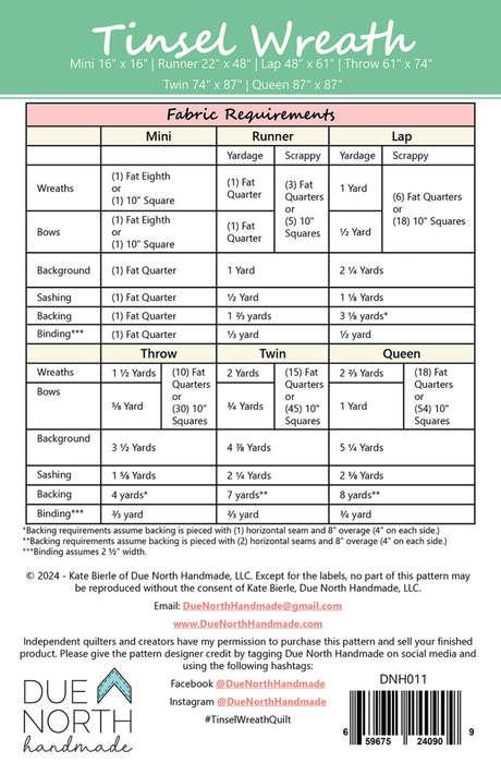 Back of the Tinsel Wreath Quilt Pattern by Due North Handmade LLC