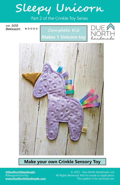 Sleepy Unicorn Crinkle Toy Kit by Due North Handmade LLC