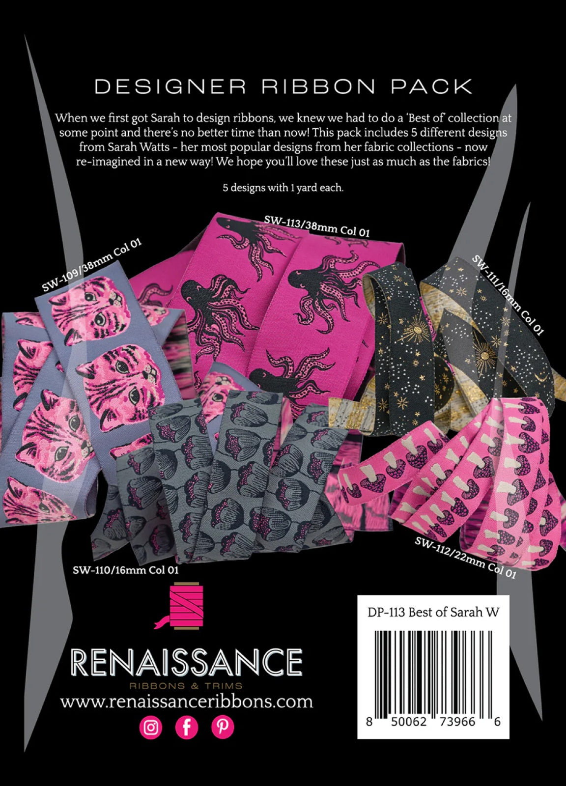 Back of Best of Sarah Watts Designer Pack - Renaissance Ribbons Inc