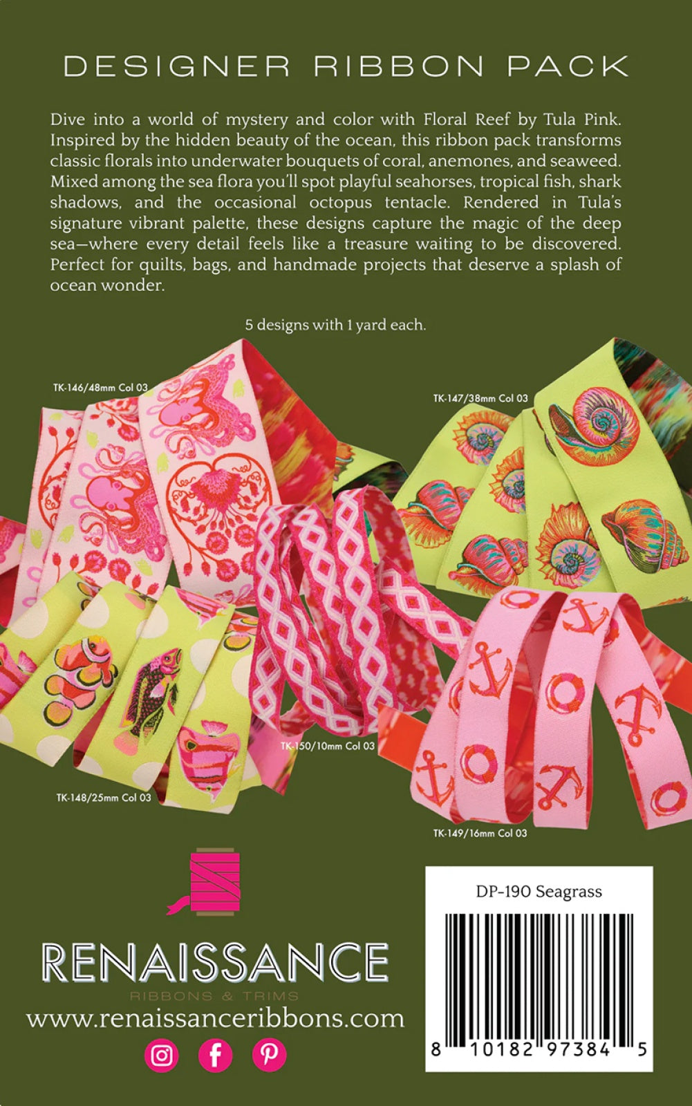 Back of the Floral Reef Seaglass Designer Pack by Renaissance Ribbons Inc