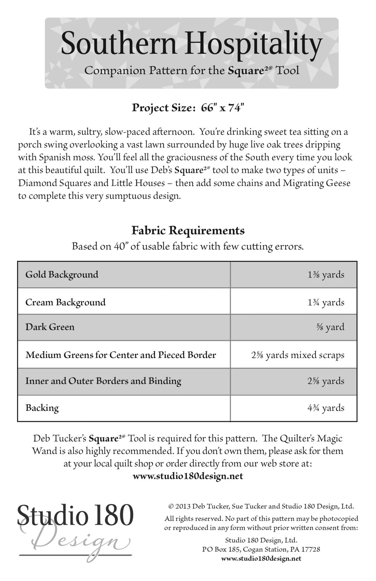 Back of the Southern Hospitality Quilt Pattern by Studio 180 Designs