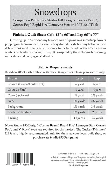 Back of the Snowdrops Quilt Pattern by Studio 180 Designs