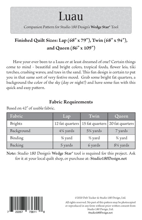 Back of the Luau Quilt Pattern by Studio 180 Designs
