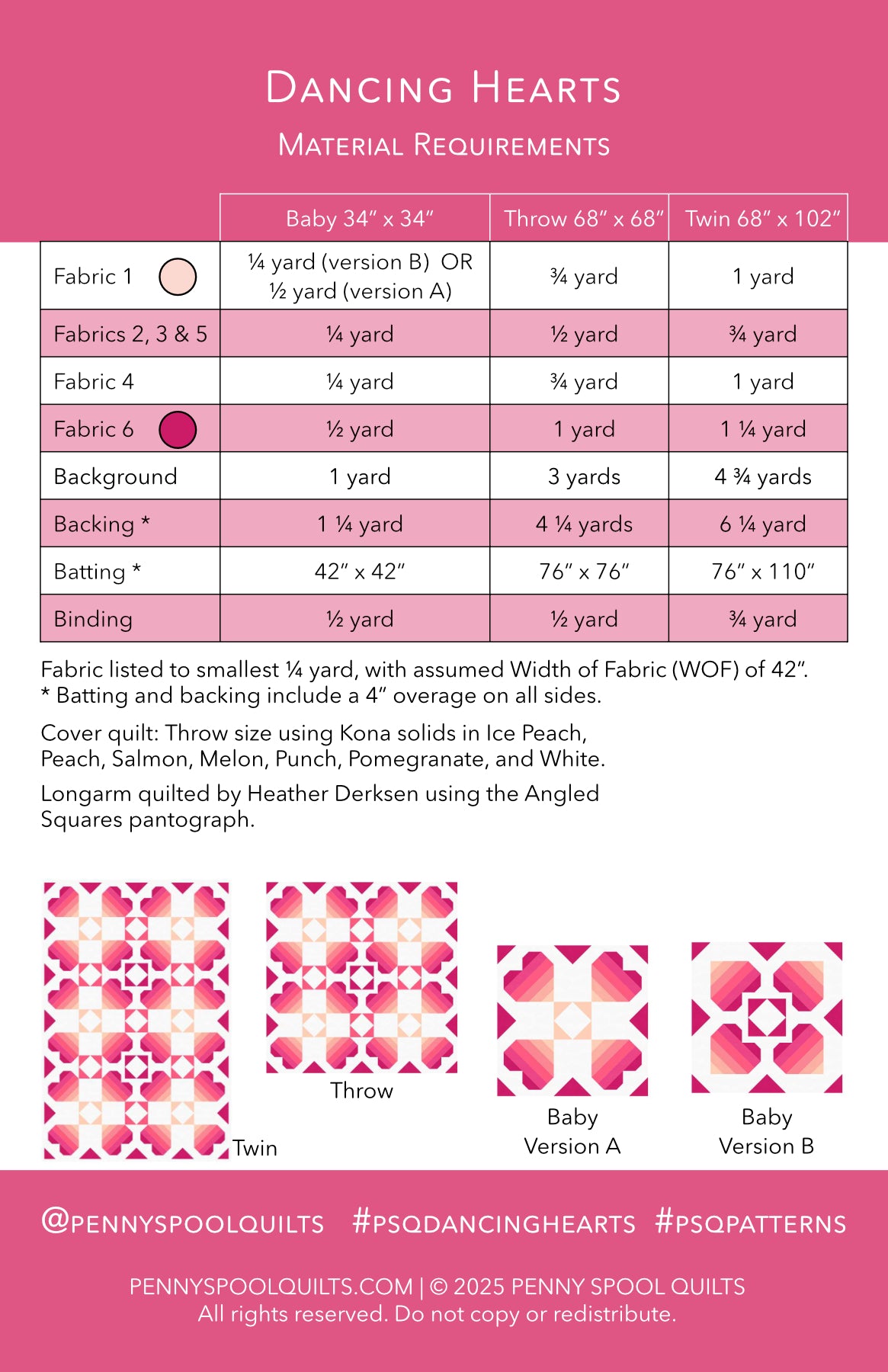 Back of the Dancing Hearts Downloadable Pattern by Penny Spool Quilts Pattern