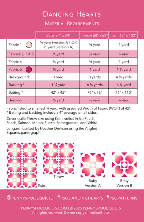 Back of the Dancing Hearts Downloadable Pattern by Penny Spool Quilts Pattern
