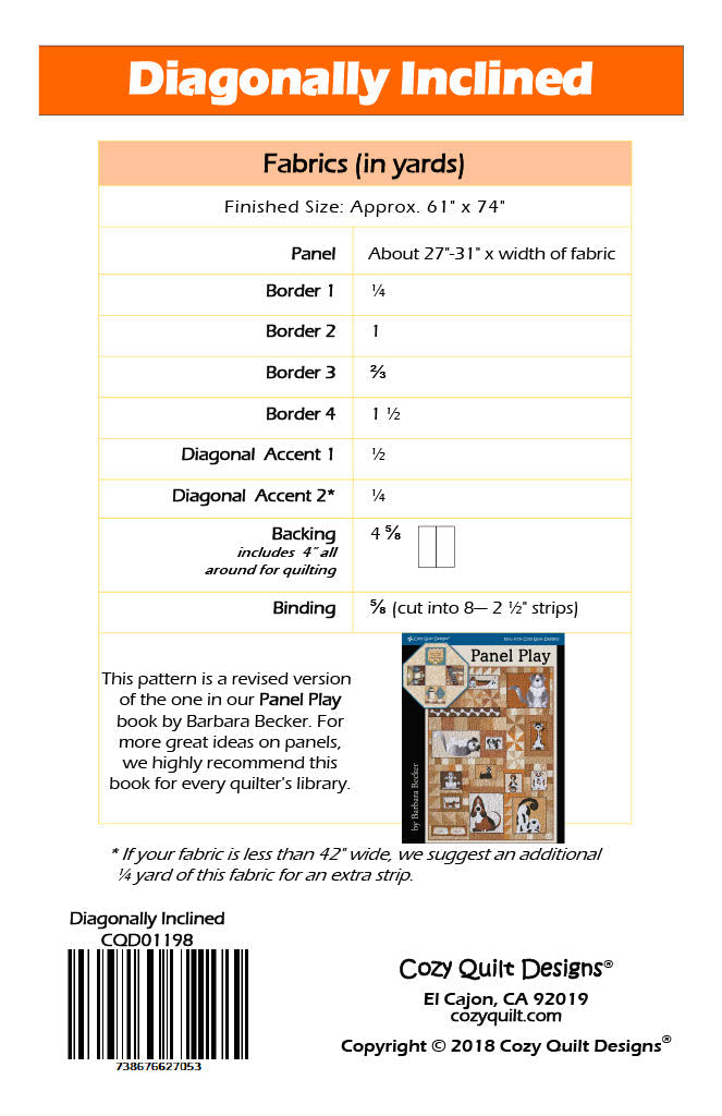 Back of the Diagonally Inclined Downloadable Pattern by Cozy Quilt Designs