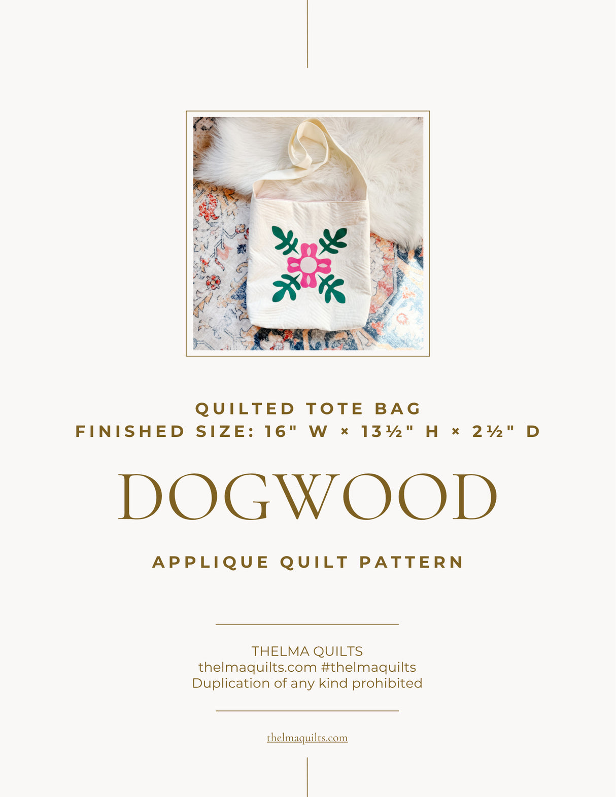 Dogwood Tote Bag Downloadable Pattern by Thelma Quilts