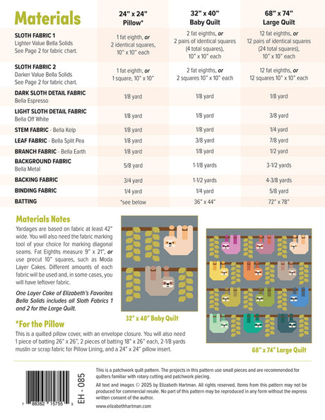 Back of the Snuggly Sloths Quilt Pattern by Elizabeth Hartman