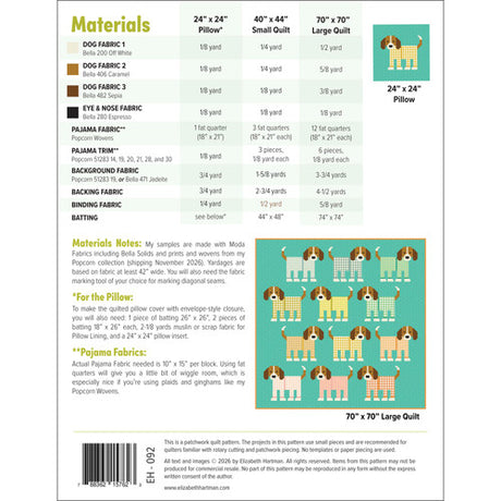Back of the Pups in Pajamas quilt pattern by Elizabeth Hartman