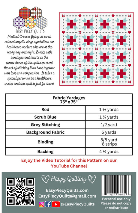 Back of the Angels Wear Scrubs Quilt Pattern by Easy Piecy Quilts LLC