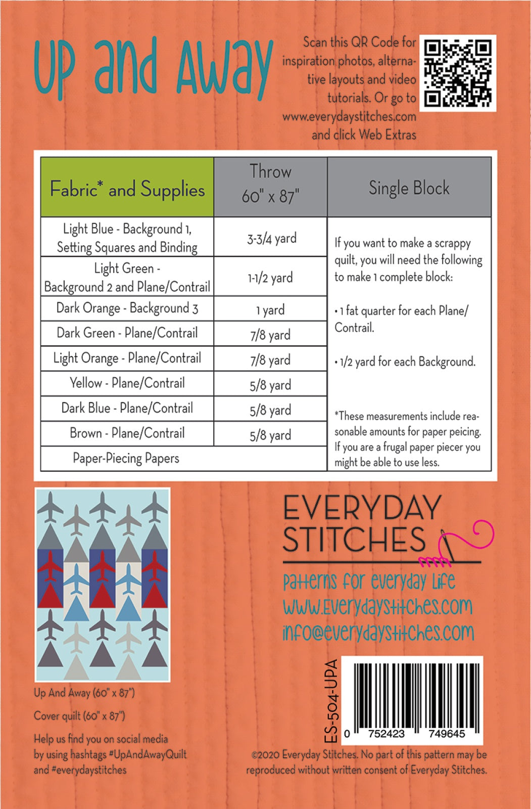 Back of the Up and Away Quilt Pattern by Everyday Stitches