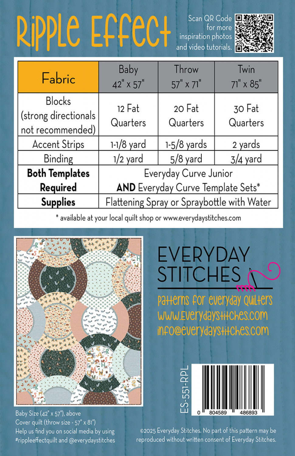 Back of the Ripple Effect Quilt Pattern by Everyday Stitches