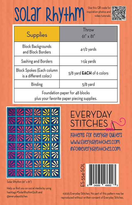 Back of the Solar Rhythm Quilt Pattern by Everyday Stitches