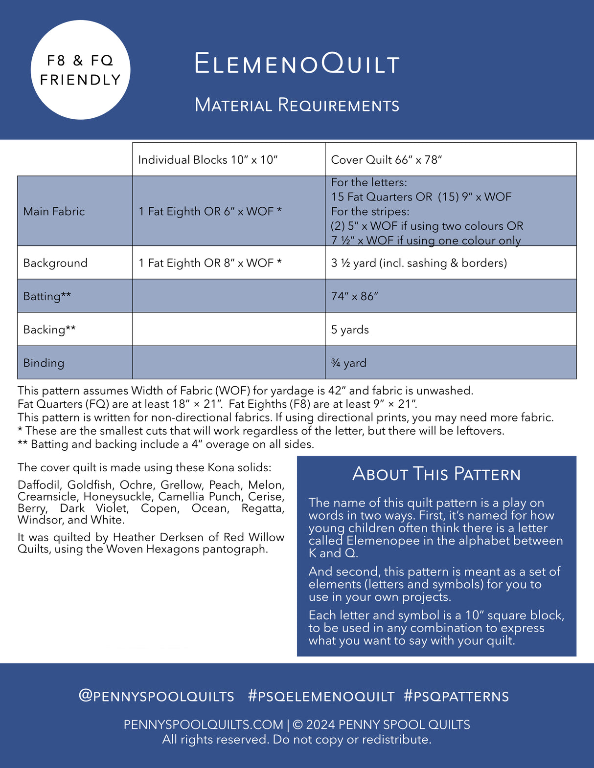 Back of the Elemeno Quilt Downloadable Pattern by Penny Spool Quilts Pattern