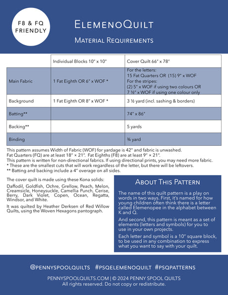 Back of the Elemeno Quilt Downloadable Pattern by Penny Spool Quilts Pattern