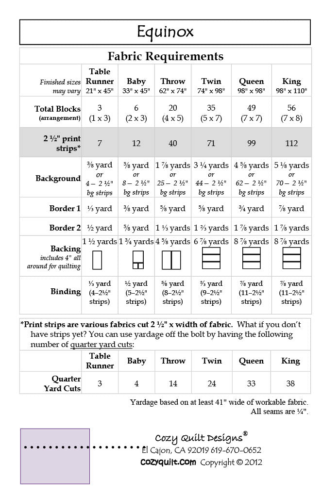 Back of the Equinox Downloadable Pattern by Cozy Quilt Designs