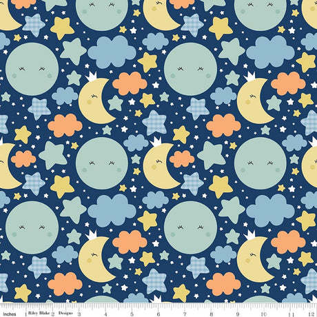 Love You to the Moon Nighttime Navy Quilt Fabric by Echo Park