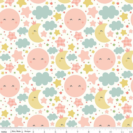 Love You to the Moon Nighttime White Quilt Fabric by Echo Park