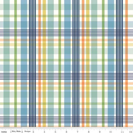 Love You to the Moon Plaid Blue Quilt Fabric by Echo Park