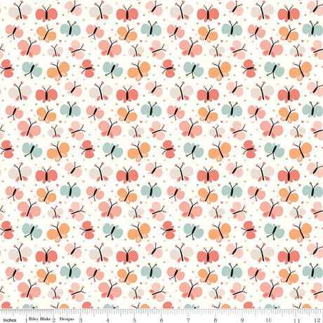 Love You to the Moon Butterflies White Quilt Fabric by Echo Park