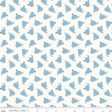 Love You to the Moon Whales White Quilt Fabric by Echo Park