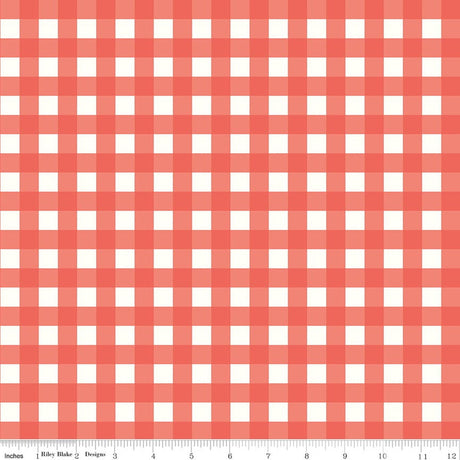 Love You to the Moon Gingham Rouge Quilt Fabric by Echo Park