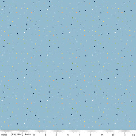 Love You to the Moon Stars Blue Quilt Fabric by Echo Park