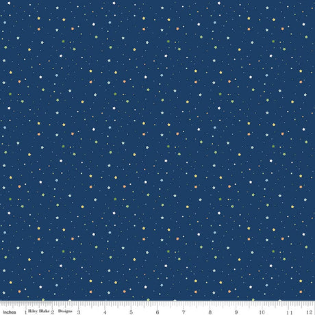 Love You to the Moon Stars Navy Quilt Fabric by Echo Park