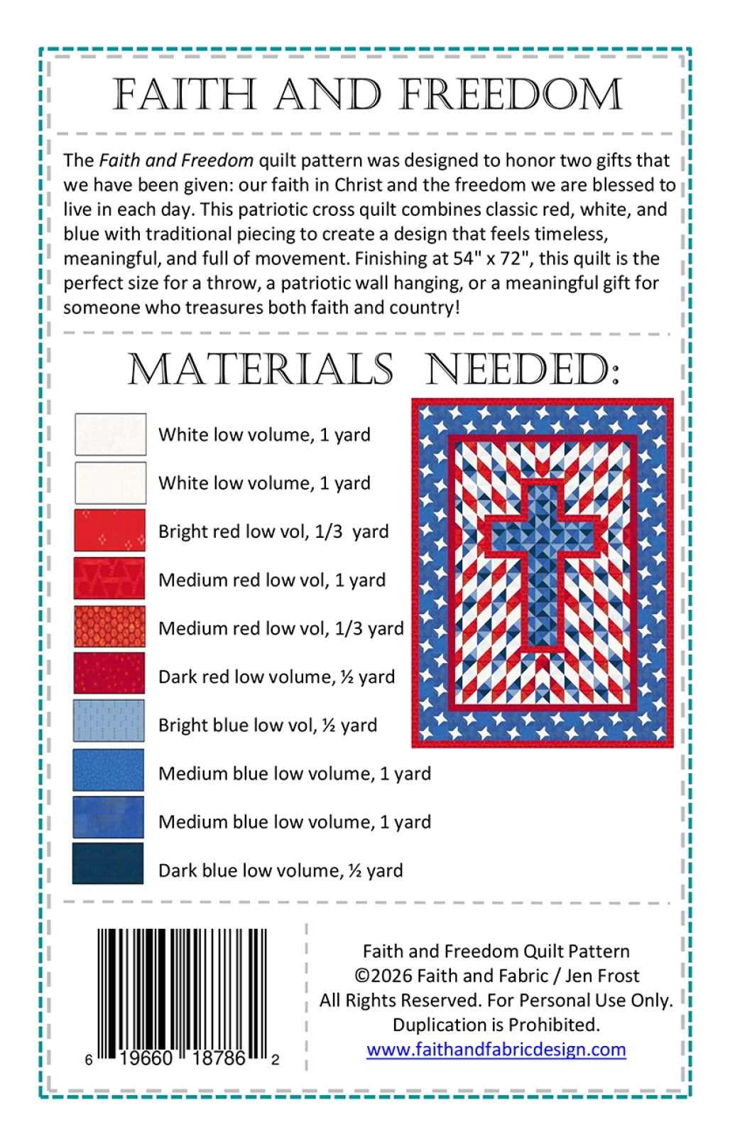 Back of the Faith and Freedom Quilt Pattern by Faith and Fabric