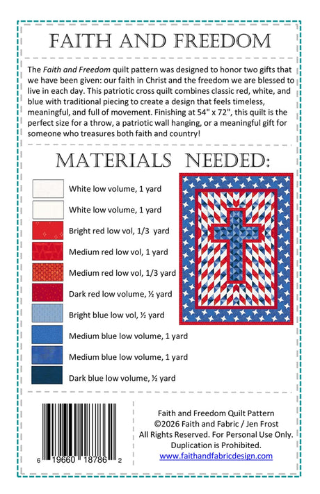 Back of the Faith and Freedom Quilt Pattern by Faith and Fabric