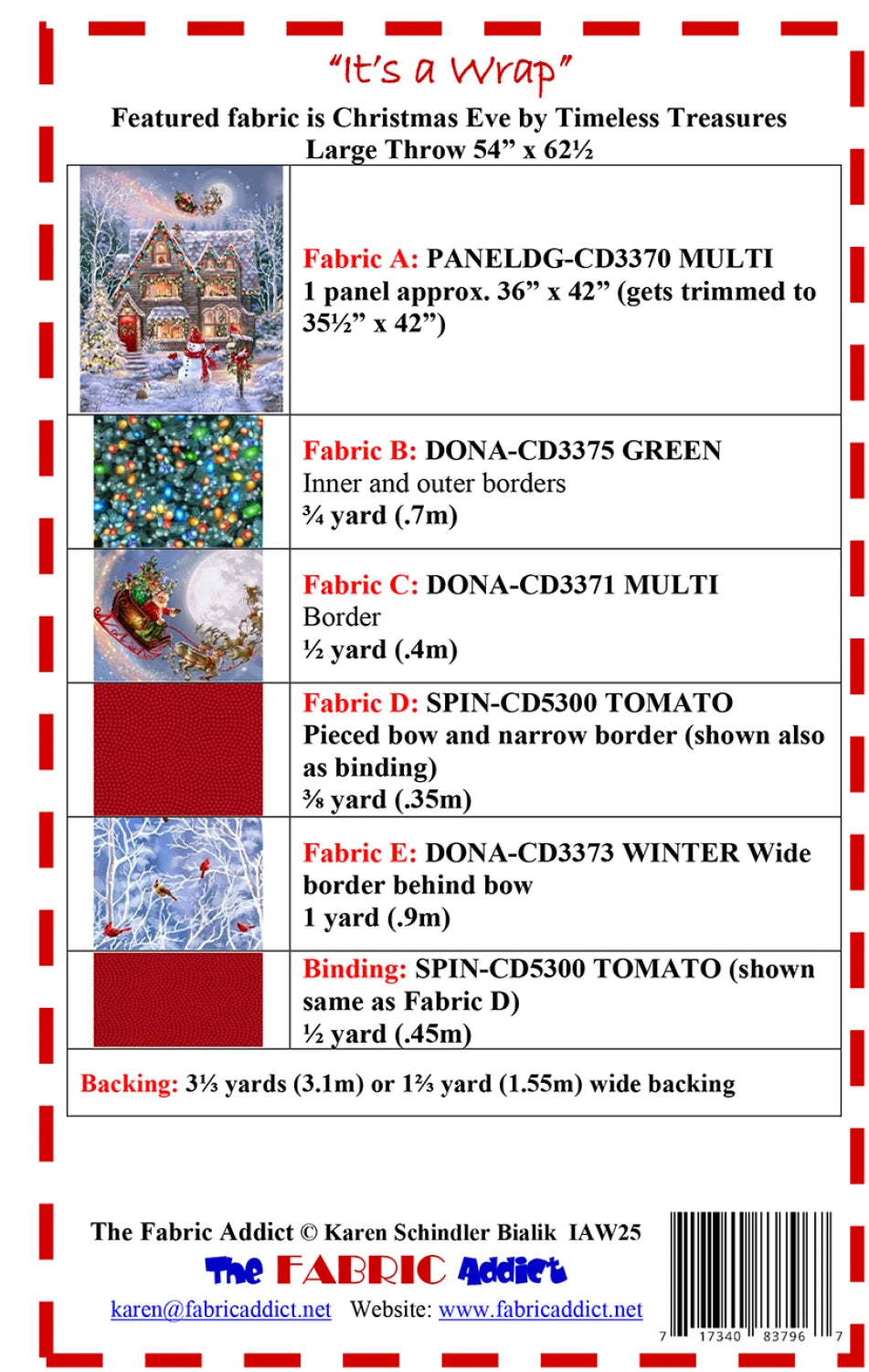 Back of the It's a Wrap Quilt Pattern by Fabric Addict